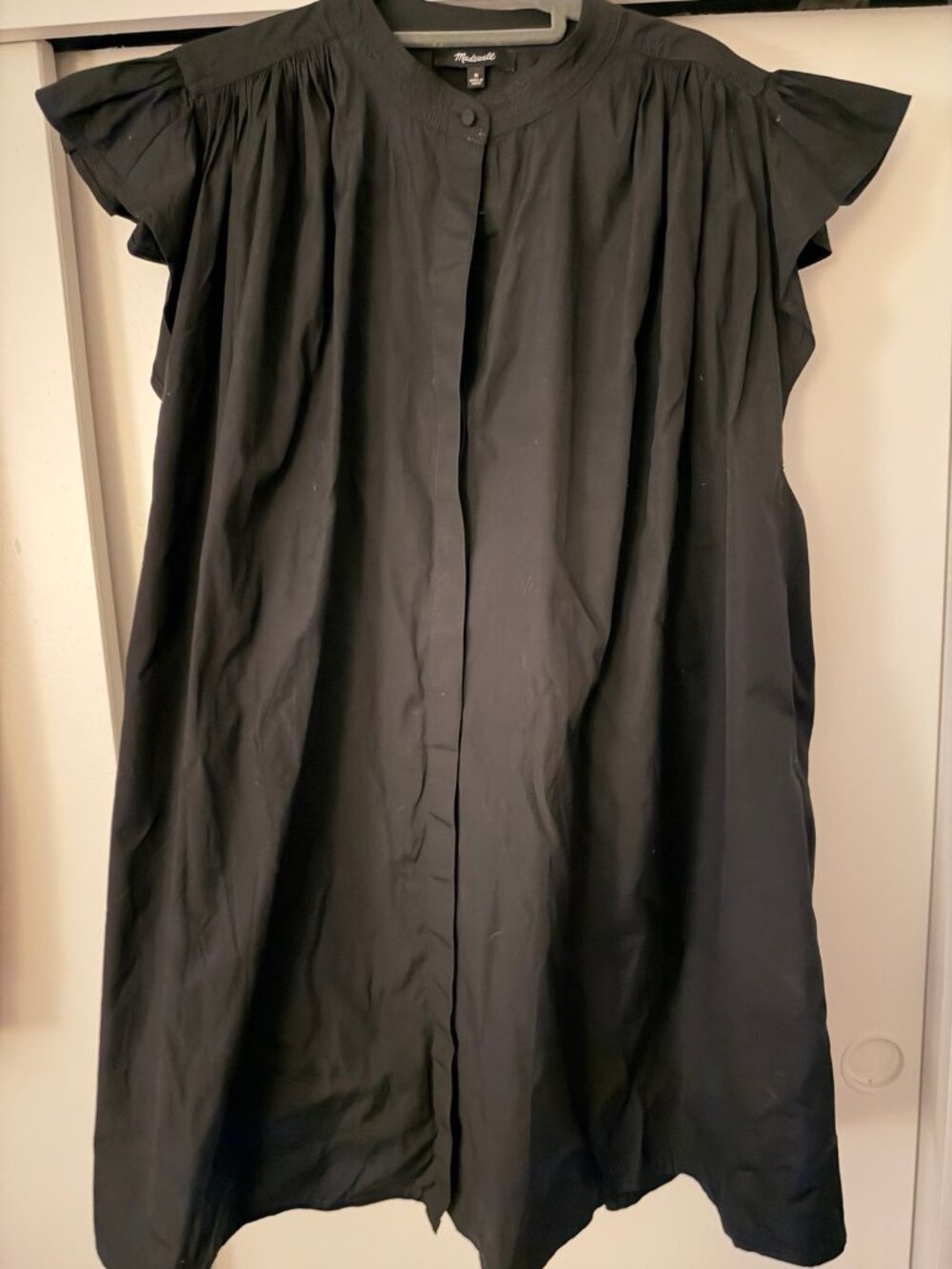 Madewell Black Flutter Sleeve Cotton Mini Dress M